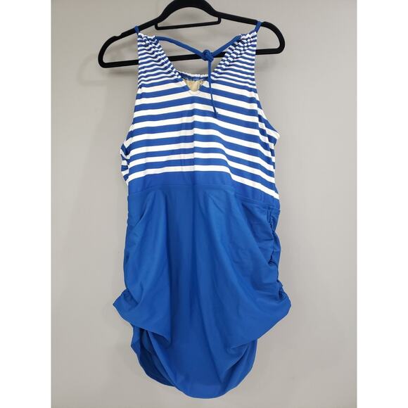 NEW SWIM DRESS - Swimsuits for All Women's Plus Size 20 One Piece Blue Stripes - Picture 3 of 4